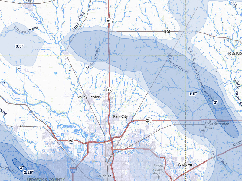 NEXRAD radar-signature map of the hail storm over Valley Center, KS on Jun 25, 2026