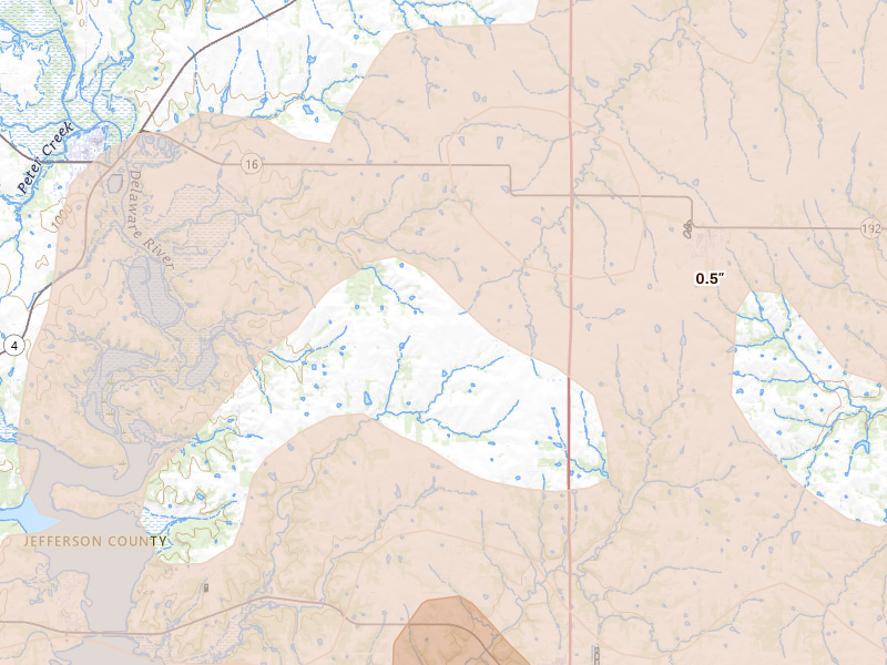Radar-estimated hail-size map of the storm over Valley Falls, KS on Apr 26, 2026