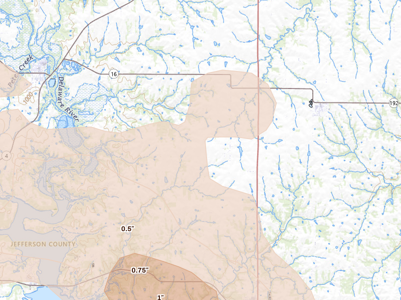 Radar-estimated hail-size map of the storm over Valley Falls, KS on May 31, 2026