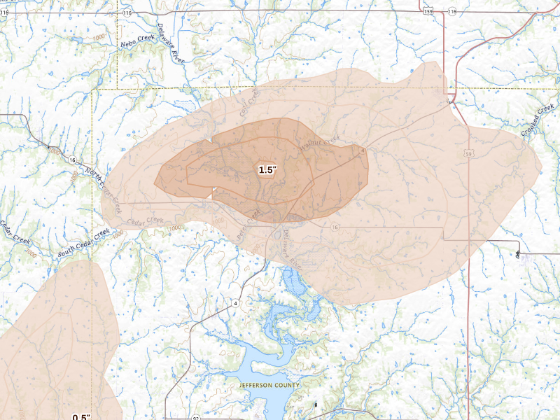 Radar-estimated hail-size map of the storm over Valley Falls, KS