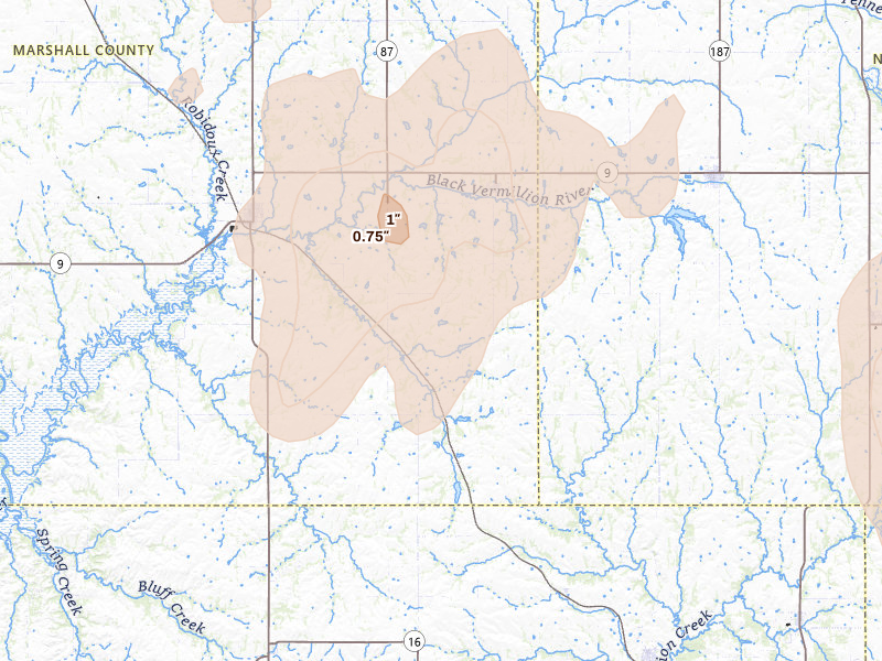 Radar-estimated hail-size map of the storm over Vermillion, KS on May 17, 2026