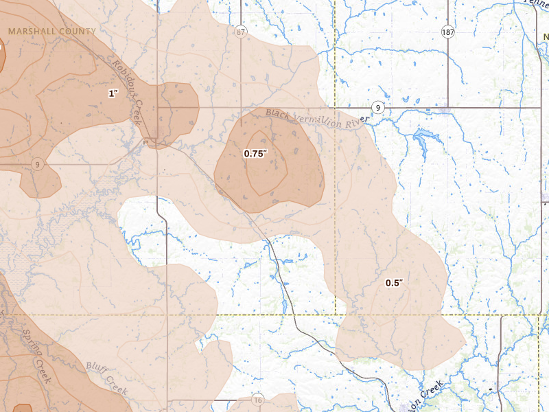 Radar-estimated hail-size map of the storm over Vermillion, KS