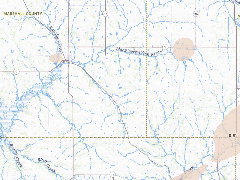 Radar-estimated hail-size map of the storm over Vermillion, KS on Jul 3, 2026