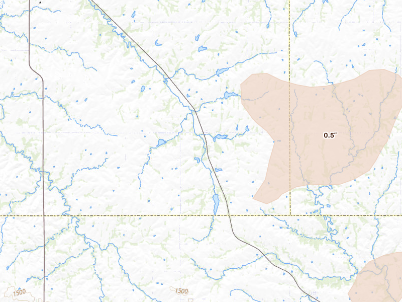 Radar-estimated hail-size map of the storm over Vermillion, KS on Jul 4, 2026