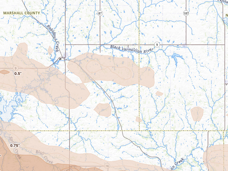 Radar-estimated hail-size map of the storm over Vermillion, KS on Aug 18, 2026