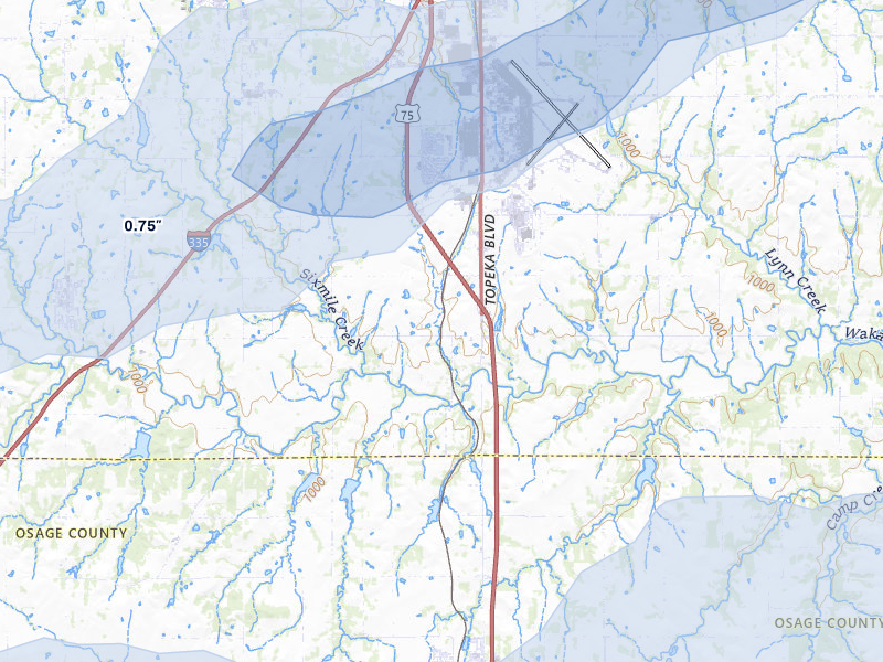 NEXRAD radar-signature map of the hail over Wakarusa, KS