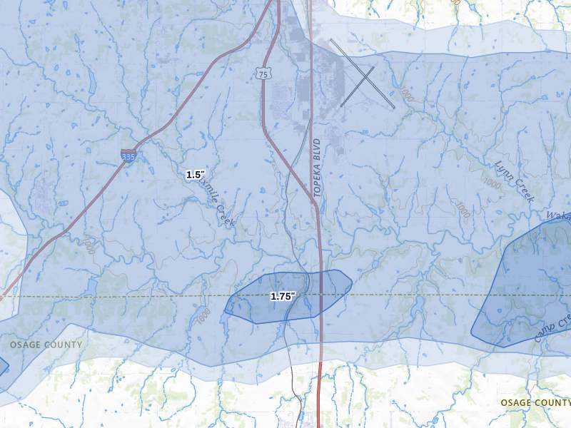 NEXRAD radar-signature map of the hail over Wakarusa, KS