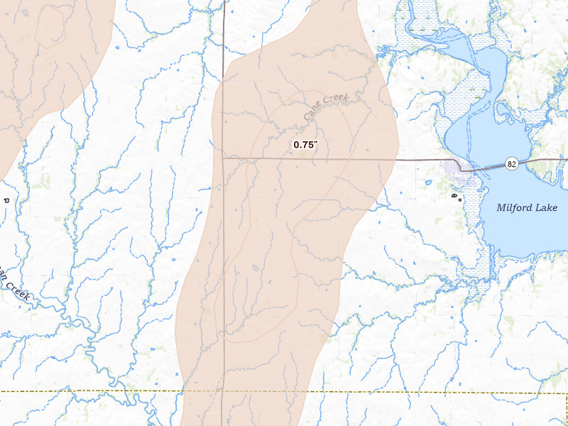 Radar-estimated hail-size map of the storm over Wakefield, KS on May 17, 2026