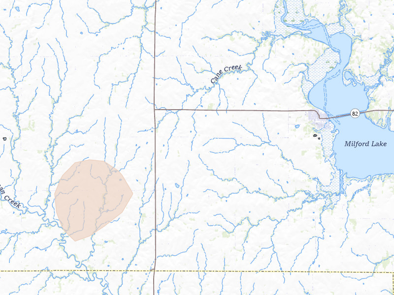 Radar-estimated hail-size map of the storm over Wakefield, KS on Jun 8, 2026