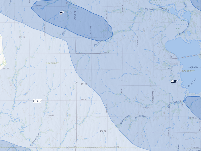 NEXRAD radar-signature map of the hail storm over Wakefield, KS on Aug 6, 2026