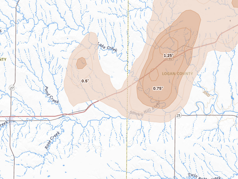 Radar-estimated hail-size map of the storm over Wallace, KS on Jun 1, 2026