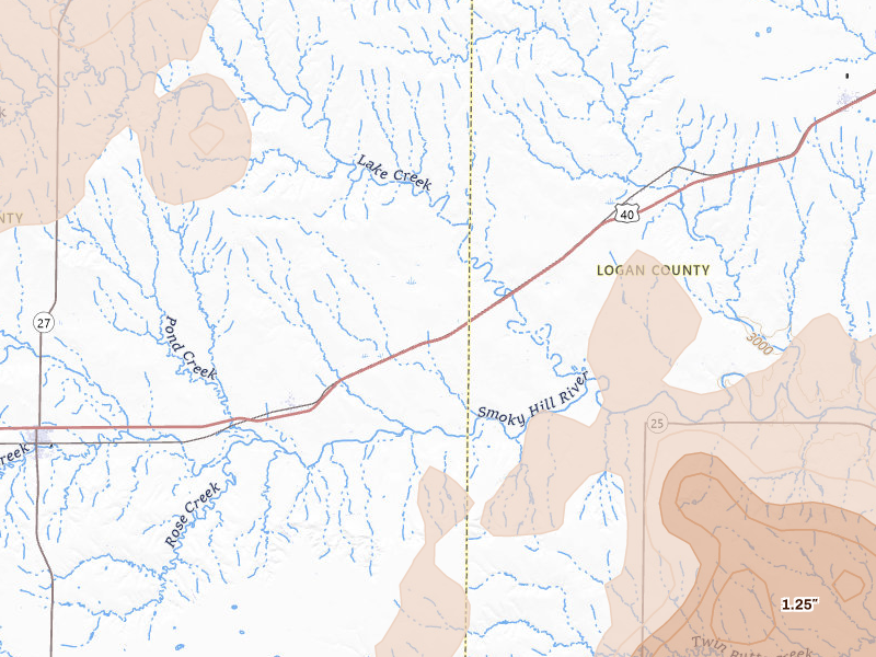 Radar-estimated hail-size map of the storm over Wallace, KS on Jun 20, 2026