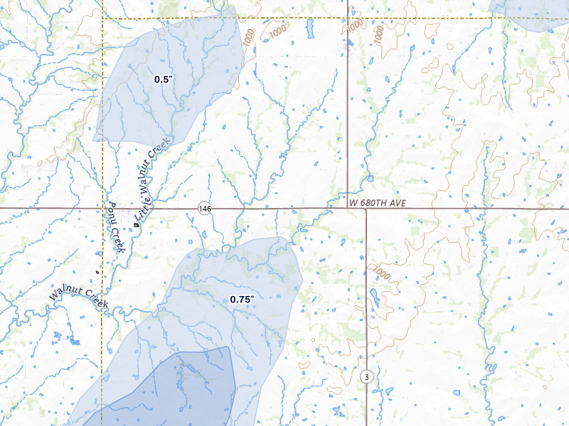 NEXRAD radar-signature map of the hail storm over Walnut, KS on Mar 4, 2026