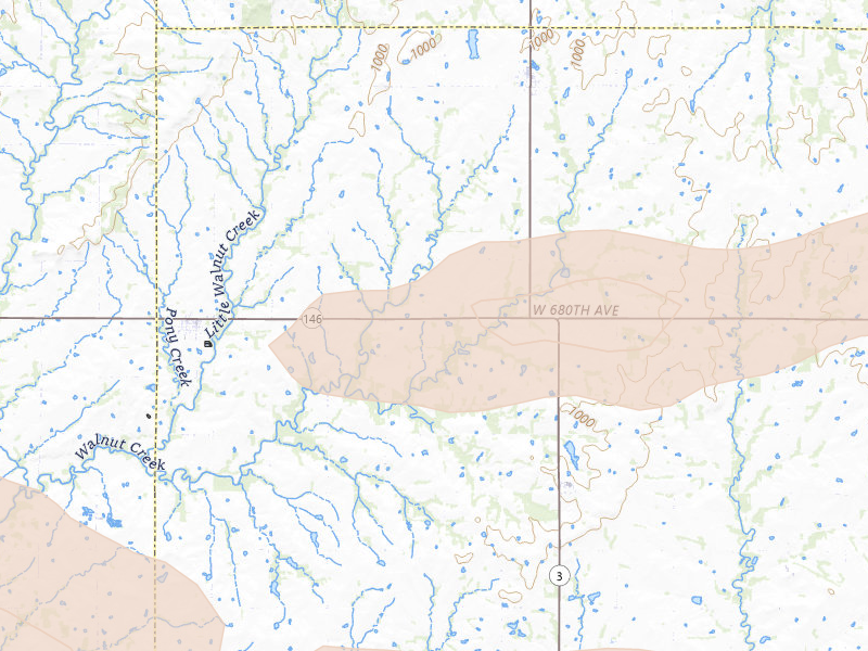 Radar-estimated hail-size map of the storm over Walnut, KS on Jul 10, 2026