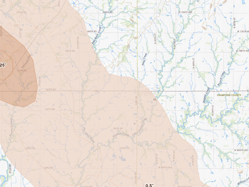 Radar-estimated hail-size map of the storm over Walnut, KS
