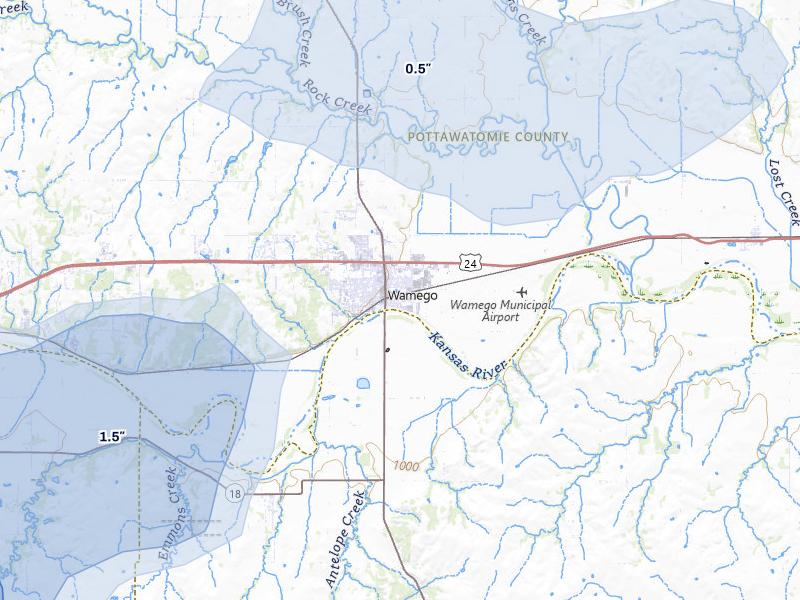 NEXRAD radar-signature map of the hail storm over Wamego, KS on May 18, 2026