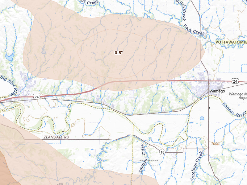 Radar-estimated hail-size map of the storm over Wamego, KS