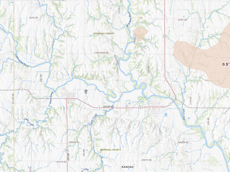 Radar-estimated hail-size map of the storm over Waterville, KS