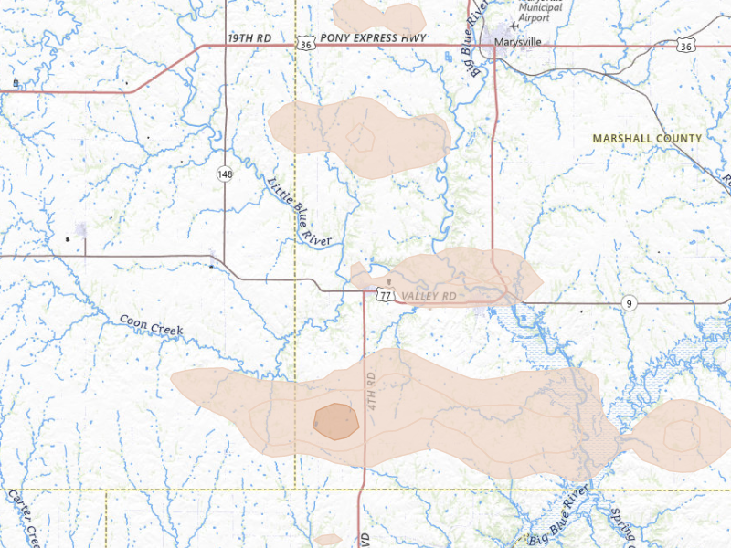 Radar-estimated hail-size map of the storm over Waterville, KS