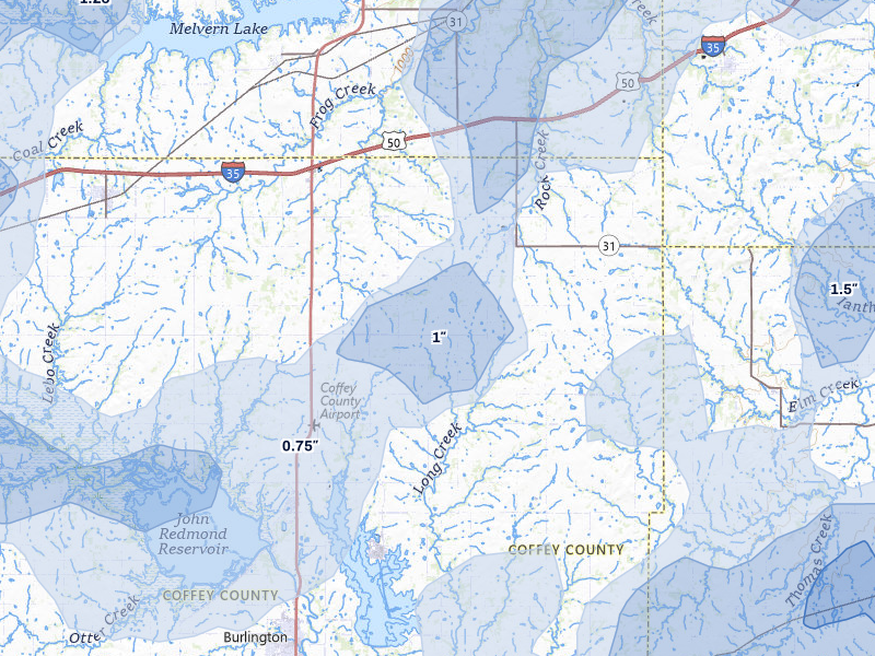 NEXRAD radar-signature map of the hail storm over Waverly, KS on May 30, 2026