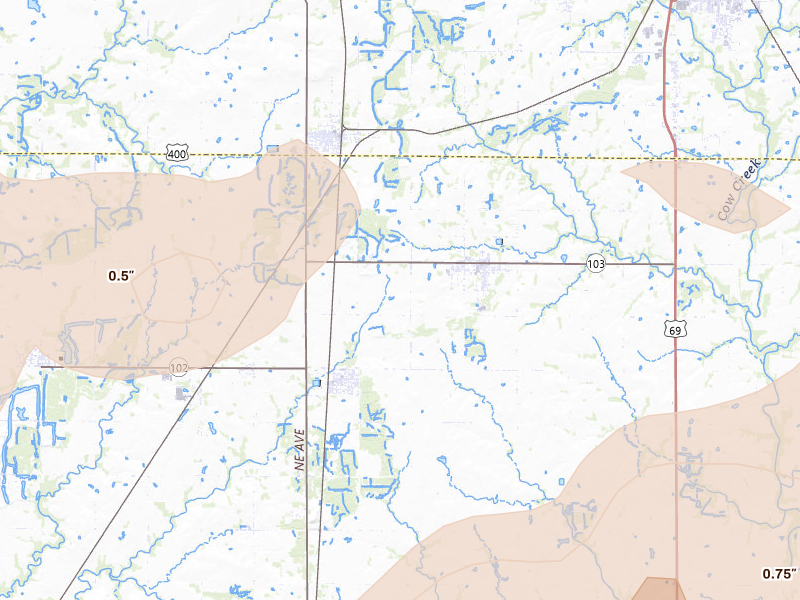 Radar-estimated hail-size map of the storm over Weir, KS