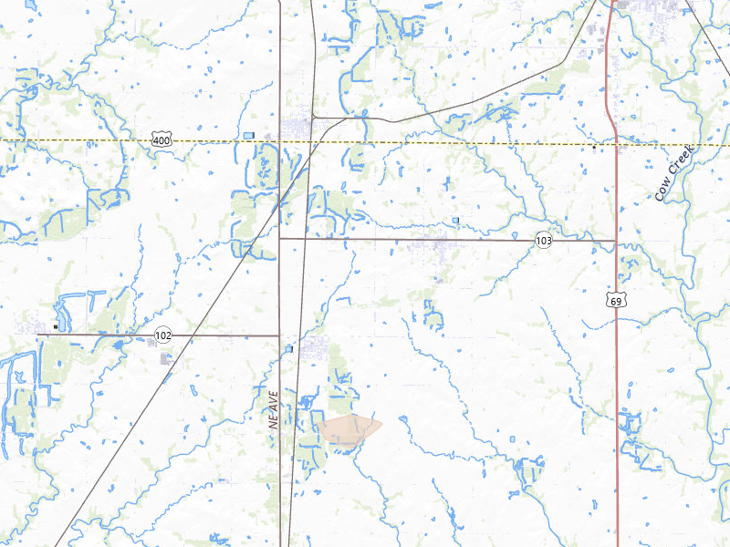 Radar-estimated hail-size map of the storm over Weir, KS on Jun 26, 2026