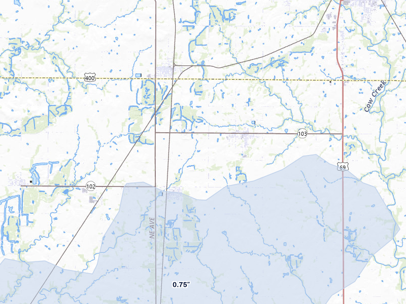 NEXRAD radar-signature map of the hail storm over Weir, KS on Jun 26, 2026