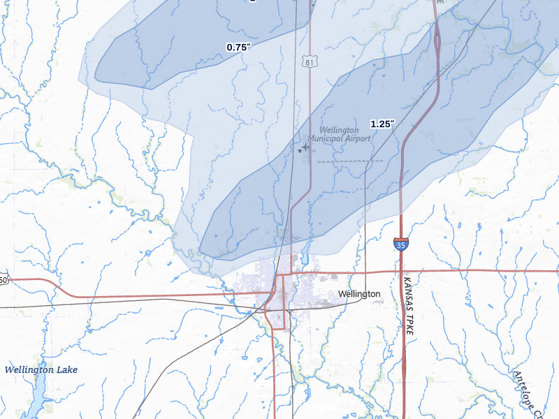 NEXRAD radar-signature map of the hail over Wellington, KS