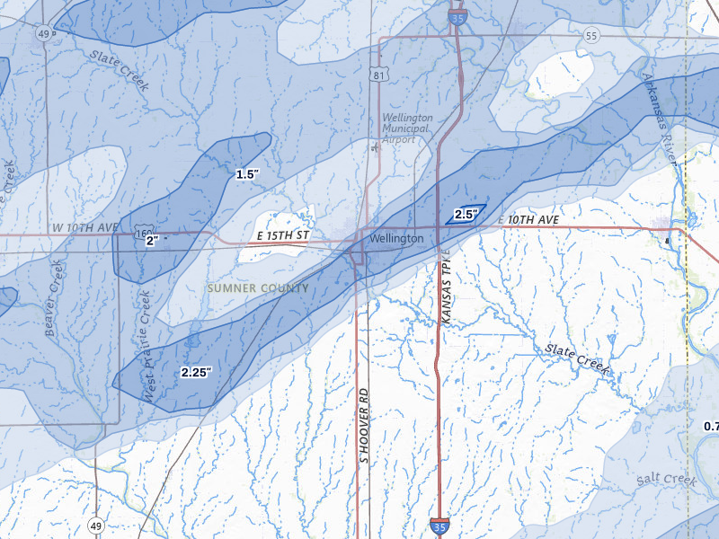 NEXRAD radar-signature map of the hail over Wellington, KS
