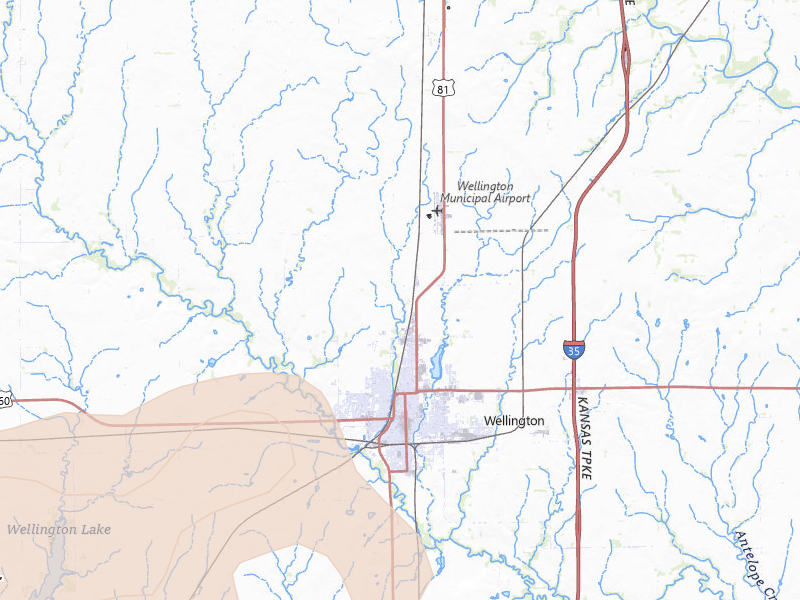 Radar-estimated hail-size map of the storm over Wellington, KS on Apr 23, 2026