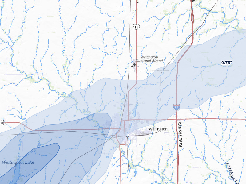 NEXRAD radar-signature map of the hail over Wellington, KS