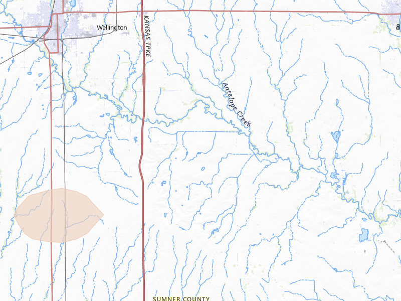 Radar-estimated hail-size map of the storm over Wellington, KS on Jun 25, 2026