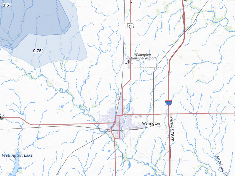NEXRAD radar-signature map of the hail storm over Wellington, KS on Jun 25, 2026