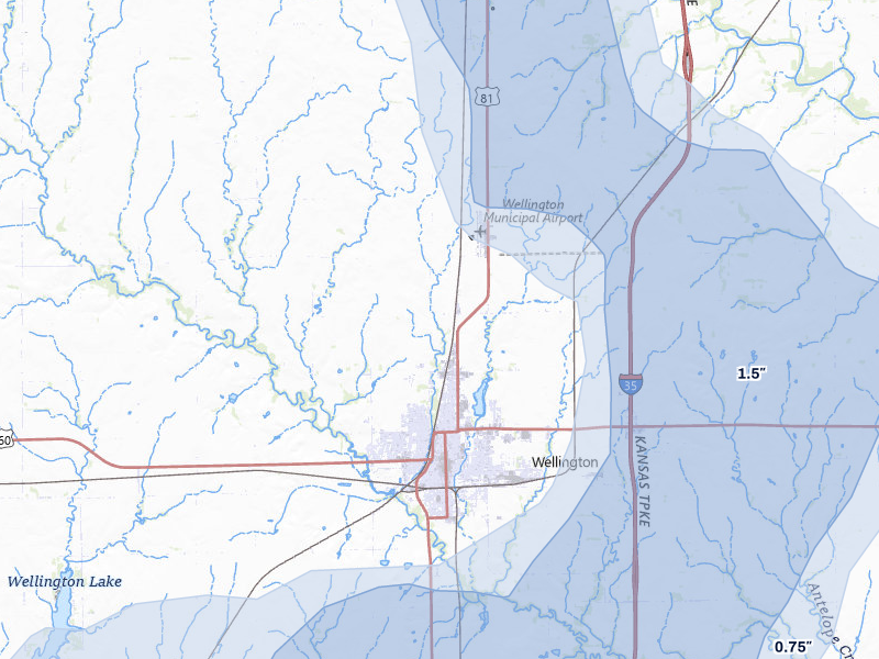 NEXRAD radar-signature map of the hail storm over Wellington, KS on Jul 11, 2026