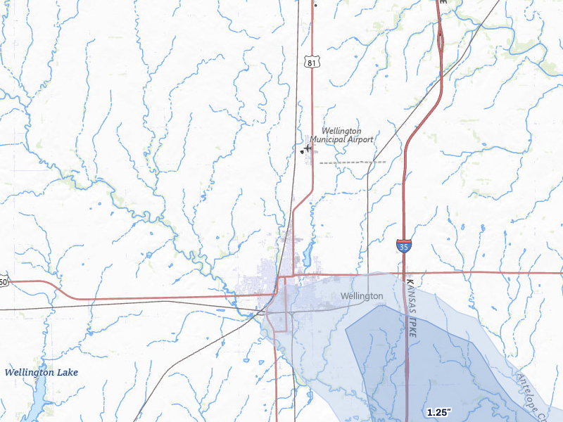 NEXRAD radar-signature map of the hail storm over Wellington, KS on Aug 7, 2026