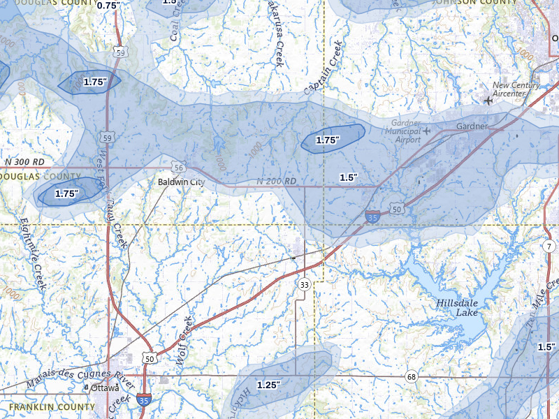 NEXRAD radar-signature map of the hail storm over Wellsville, KS on Jun 8, 2026