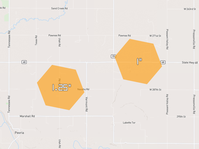 Hail map of Wellsville, KS on Jun 9, 2026, hail up to 1.25"