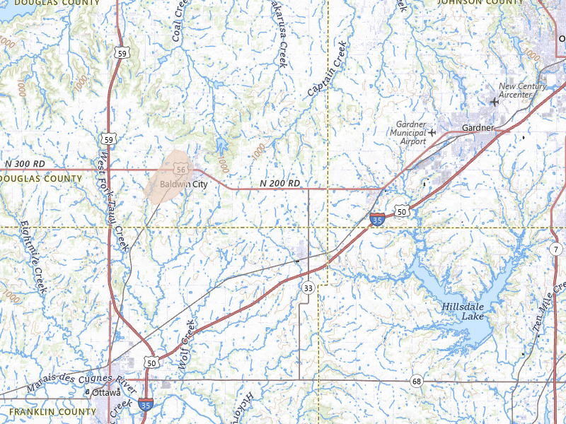 Radar-estimated hail-size map of the storm over Wellsville, KS on Jul 8, 2026