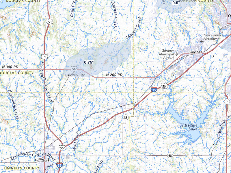 NEXRAD radar-signature map of the hail storm over Wellsville, KS on Jul 8, 2026