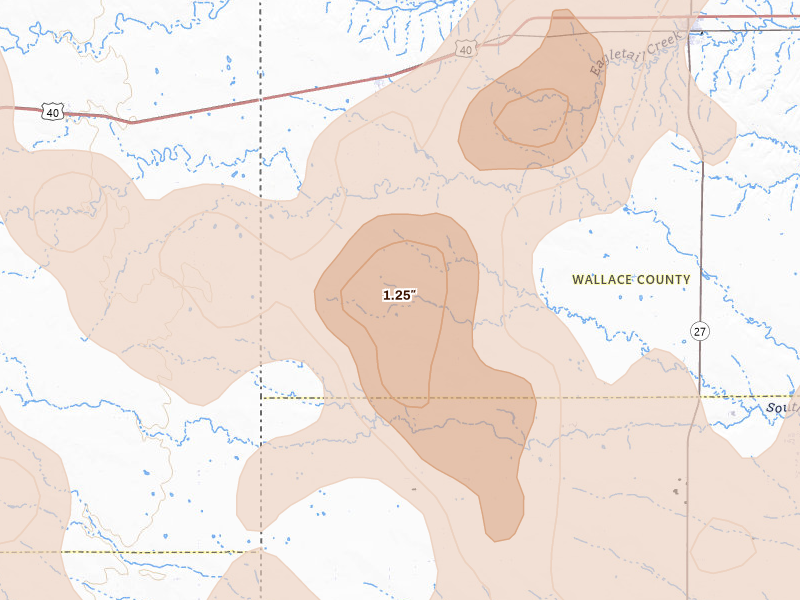 Radar-estimated hail-size map of the storm over Weskan, KS