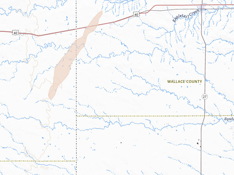 Radar-estimated hail-size map of the storm over Weskan, KS on Jul 1, 2026