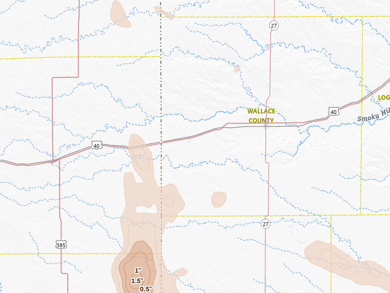 Radar-estimated hail-size map of the storm over Weskan, KS on Aug 26, 2026