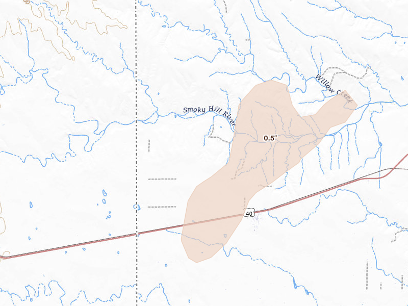 Radar-estimated hail-size map of the storm over Weskan, KS on Sep 1, 2026