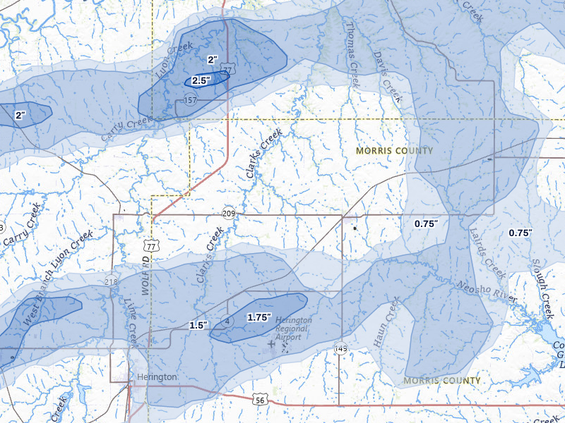 NEXRAD radar-signature map of the hail over White City, KS