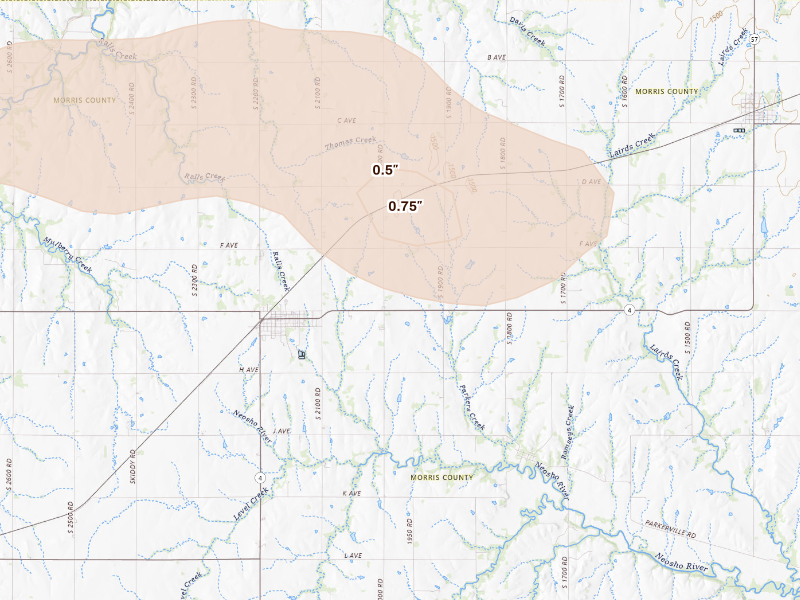 Radar-estimated hail-size map of the storm over White City, KS