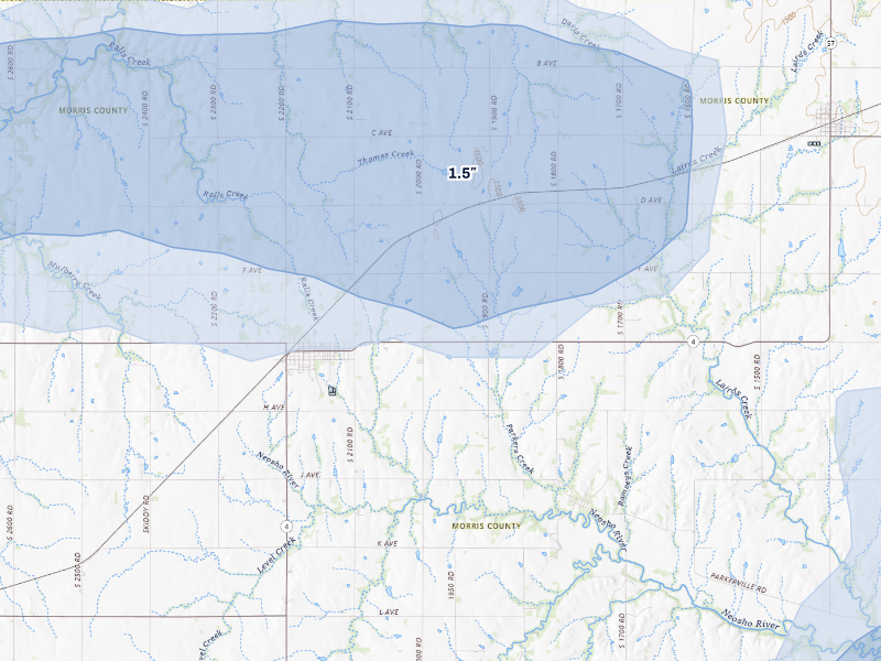NEXRAD radar-signature map of the hail storm over White City, KS on Sep 13, 2026