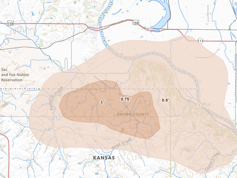 Radar-estimated hail-size map of the storm over White Cloud, KS
