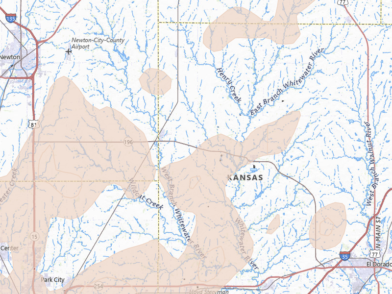 Radar-estimated hail-size map of the storm over Whitewater, KS on Mar 10, 2026
