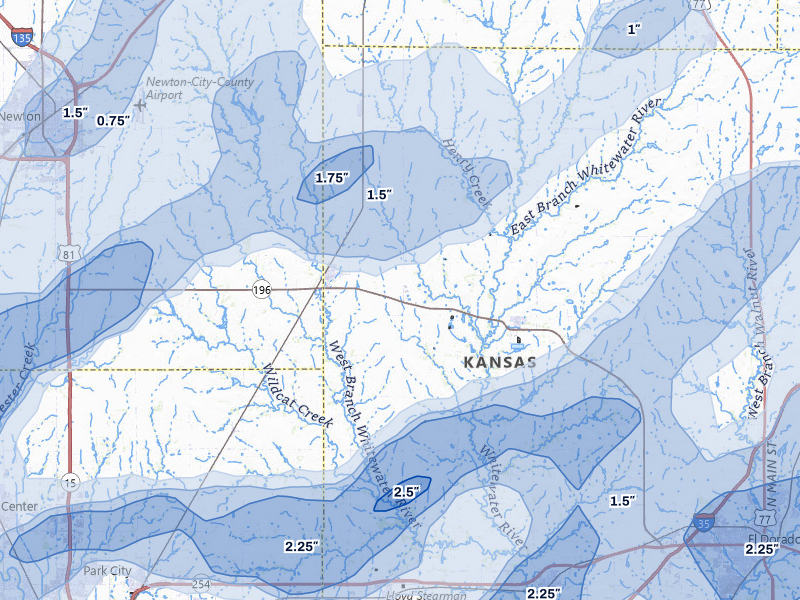 NEXRAD radar-signature map of the hail storm over Whitewater, KS on May 30, 2026