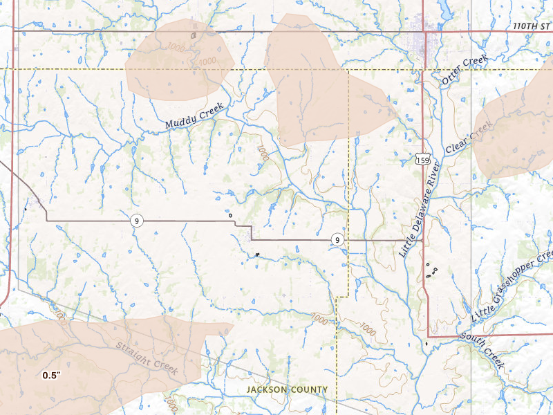 Radar-estimated hail-size map of the storm over Whiting, KS on Jun 4, 2026